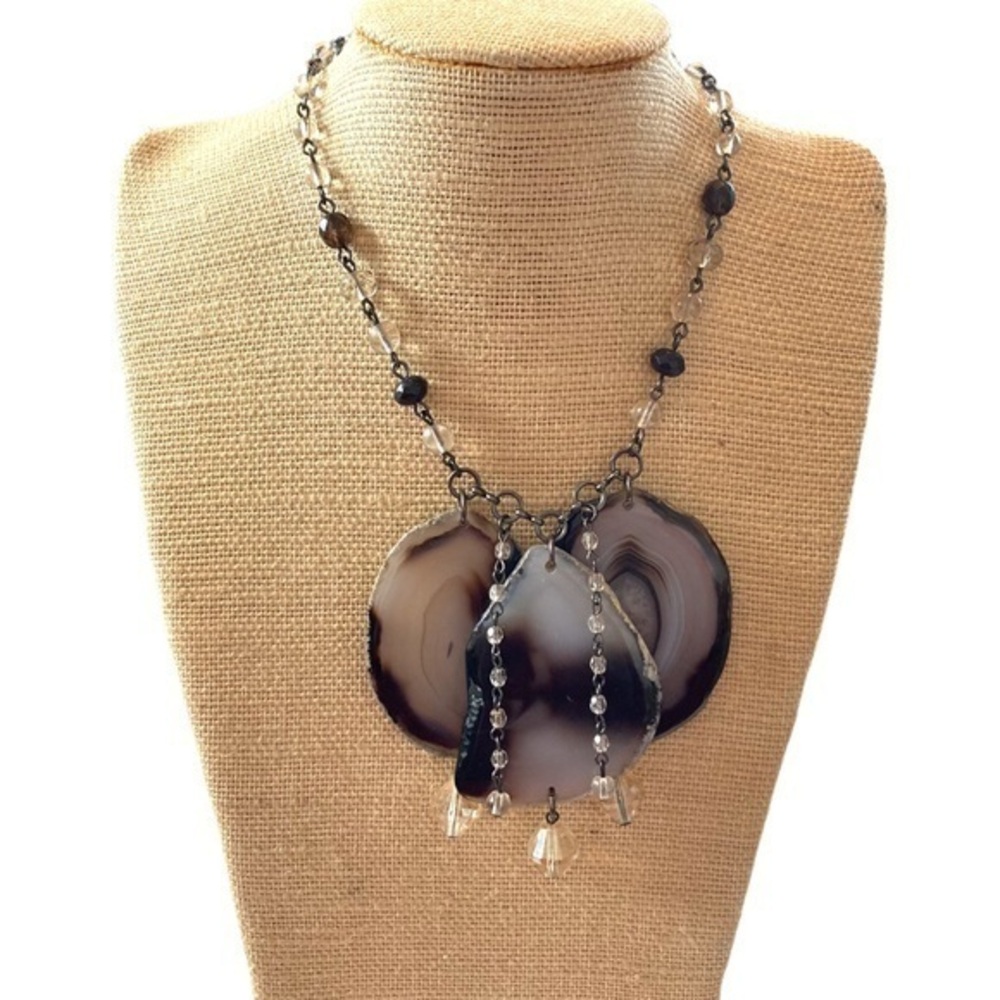 vintage‎ furla italy natural agate stone choker statement necklace art wear